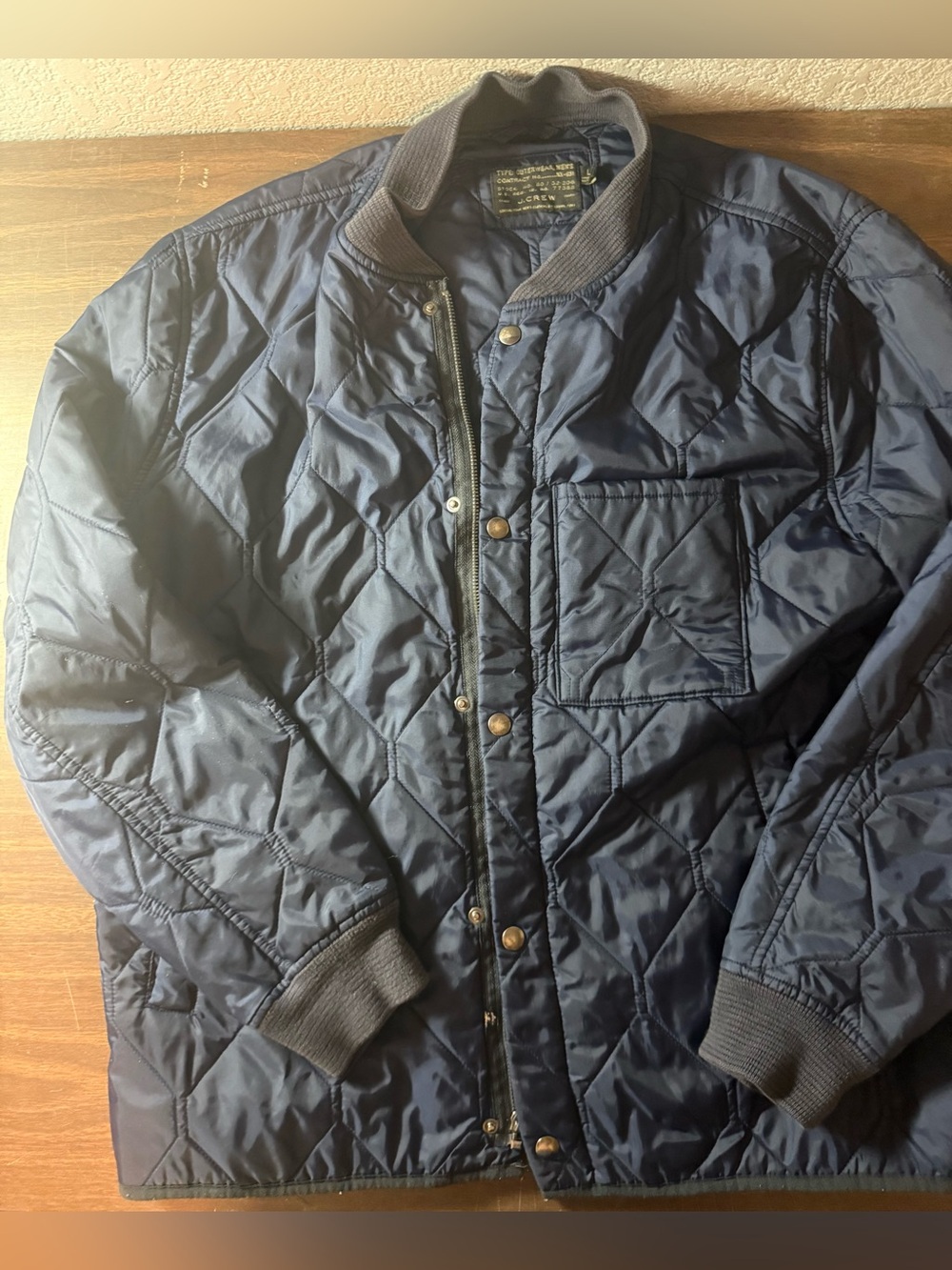 J. Crew Men’s Navy Blue Nx-631 Quilted Zip/Button Outerwear Jacket Large